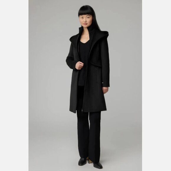 Soia & Kyo Cara Hooded Wool Blend Coat in Black - Picture 1 of 8